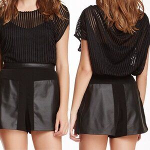 BCBG BCBGeneration Faux Leather Panel Patch Pocket High Waisted Shorts Black